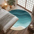 thumbnail image 3 of Turquoise Ombre Stripe Round Rugs 3ft, Summer Beach Abstract Waves Moires Non Slip Washable Rug Runner, Low Pile Indoor Floor Carpet Mat Bathroom Rugs for Living Room, Bedroom, Kids Room, 3 of 9