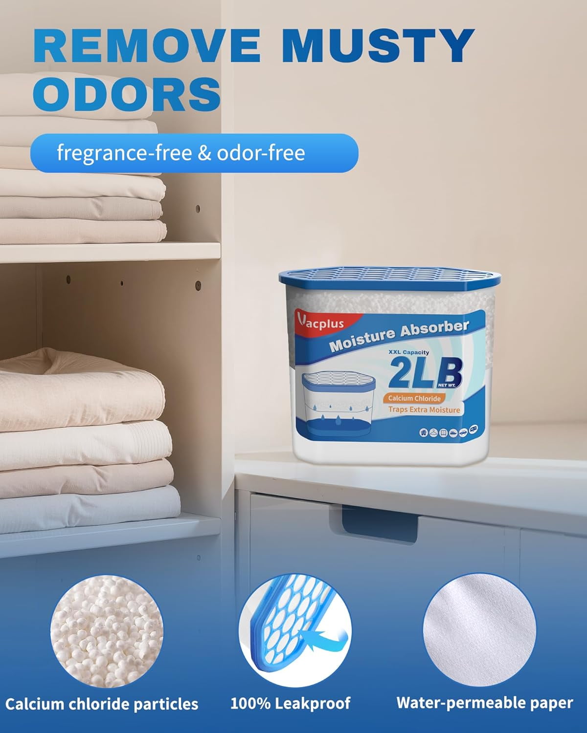 Moisture Absorber Buckets – Large Capacity Dehumidifier and Humidity for Closet, Basement, Bathroom, RV, Storage Areas, Unscented, 2 lbs, 4 Pack