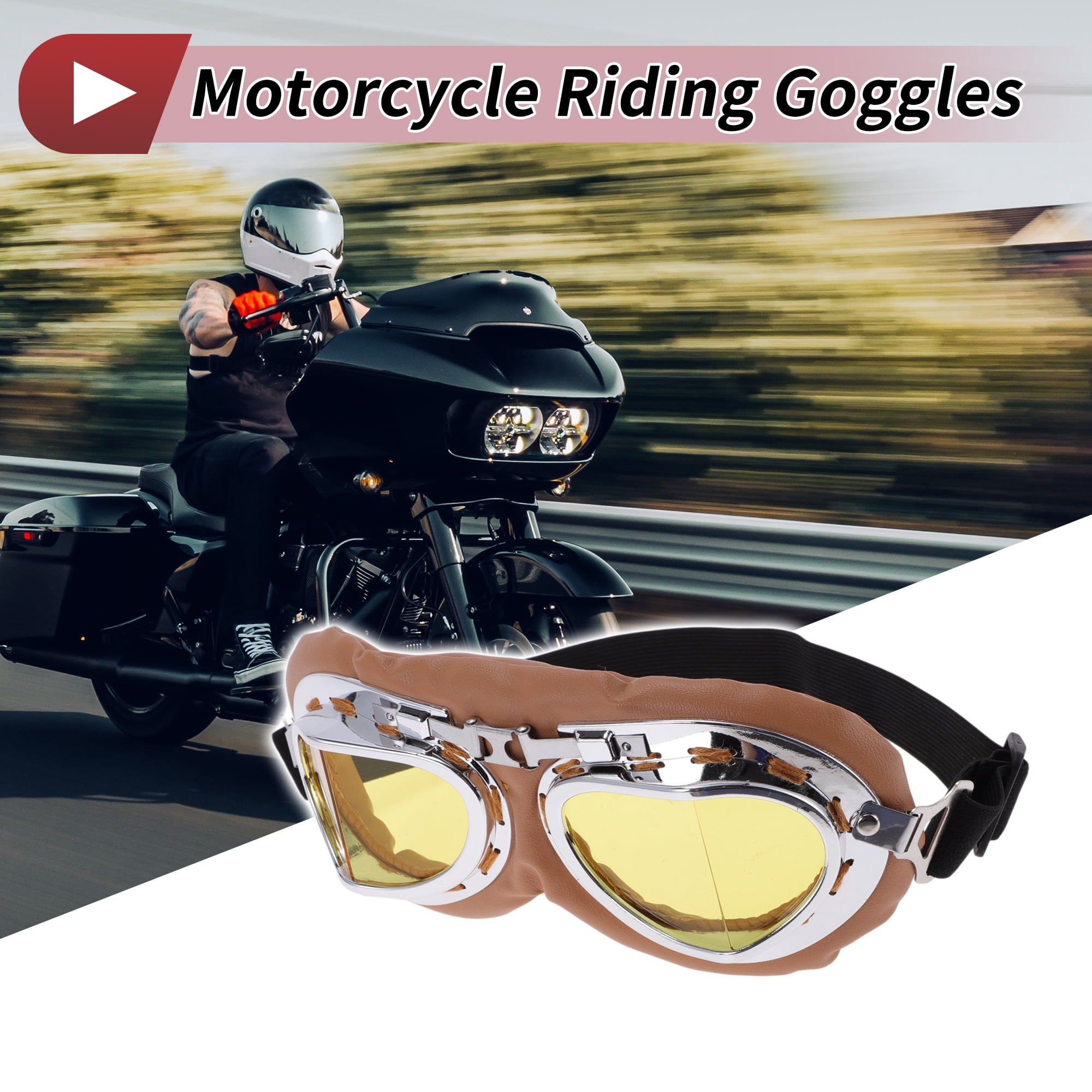 Unique Bargains 1 Set Motorcycle Riding Goggles Foldable PC PU Sponge Outdoor Sports Sunglasses for Motocross Dirt Bike ATV Yellow Lens Brown Frame