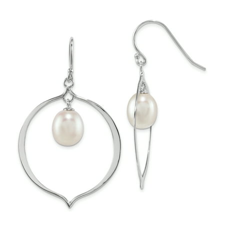 Sterling Silver 8-9mm White Rice FWC Pearl Polished Dangle
