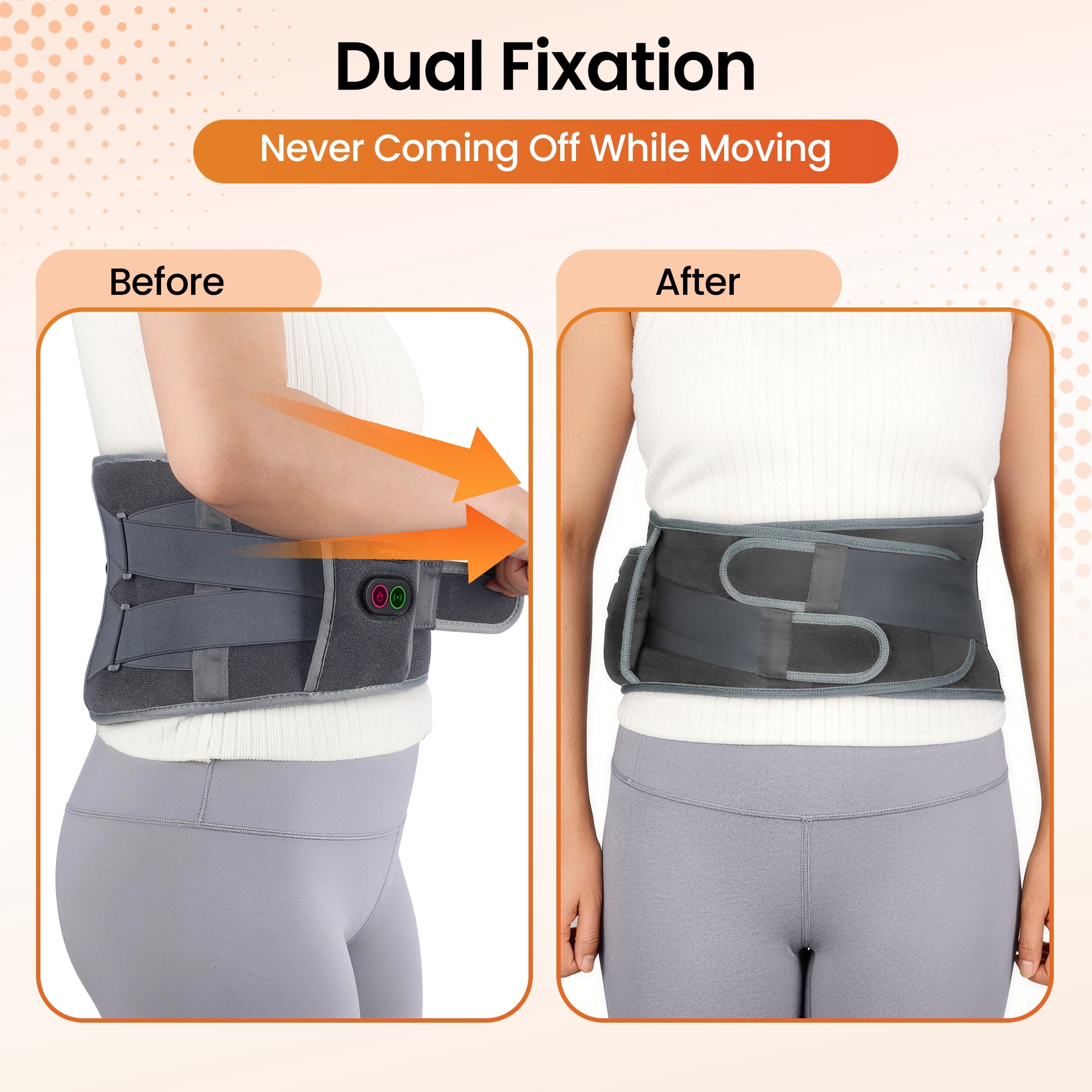 Comfytemp Cordless Heating Pad with Vibrating Massage for Back Pain, Battery Power Waist Belt, Grey