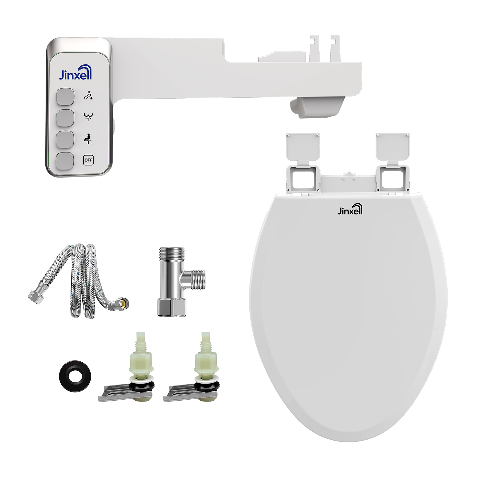 Jinxell Toilet Seat with Bidet- Non-Electric, Self-Cleaning Dual Nozzles for Frontal & Rear Wash, Adjustable Water Pressure, Slow-Close Lid,in Easy Install, Advanced 360° Self-Clean, Dual Nozzles,