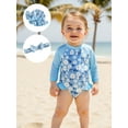 thumbnail image 6 of Miaouyo Toddler Girls Rash Guard Swimsuit Rompers Floral Print Baby Ruffles Bathing Suit Swimwear with Swim Cap and Headband, 6 of 9