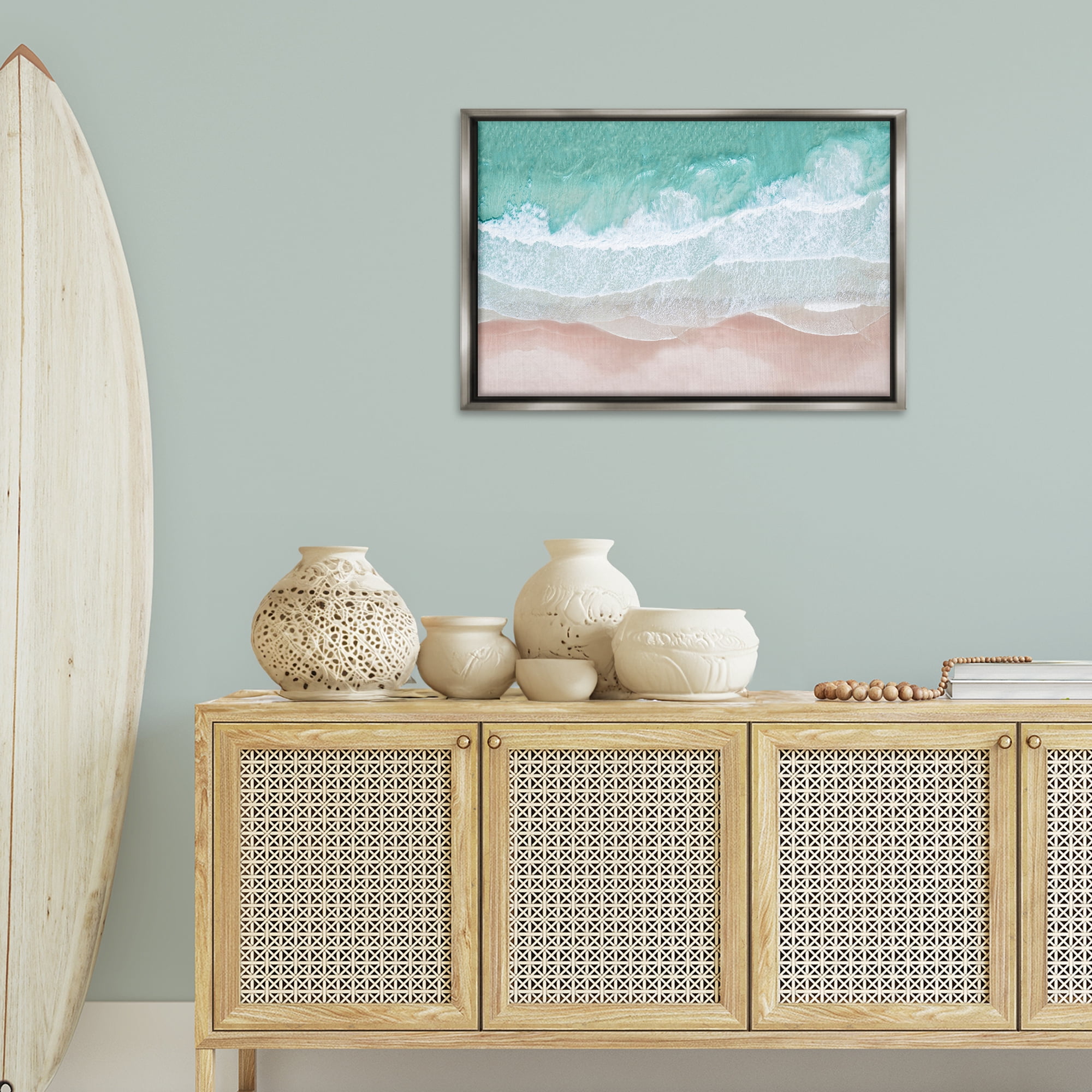 Stupell Industries Aerial Sea View Coastal Painting Gray Floater Framed Canvas Art Print Wall Art, 31 x 21