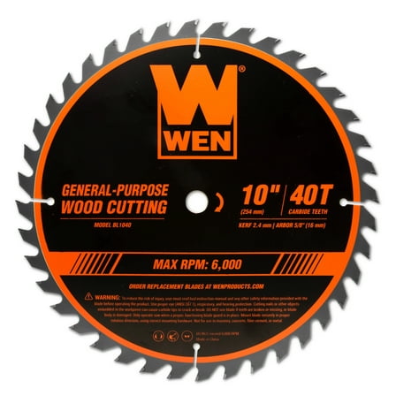 WEN 10-Inch 40-Tooth Carbide-Tipped Professional Woodworking Saw Blade for Miter Saws and Table Saws, BL1040