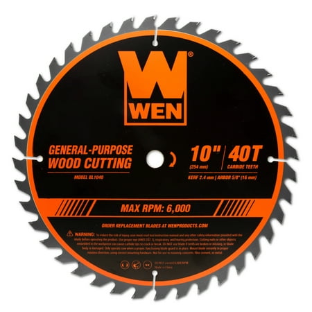 WEN 10-Inch 40-Tooth Carbide-Tipped Professional Woodworking Saw Blade for Miter Saws and Table Saws, BL1040