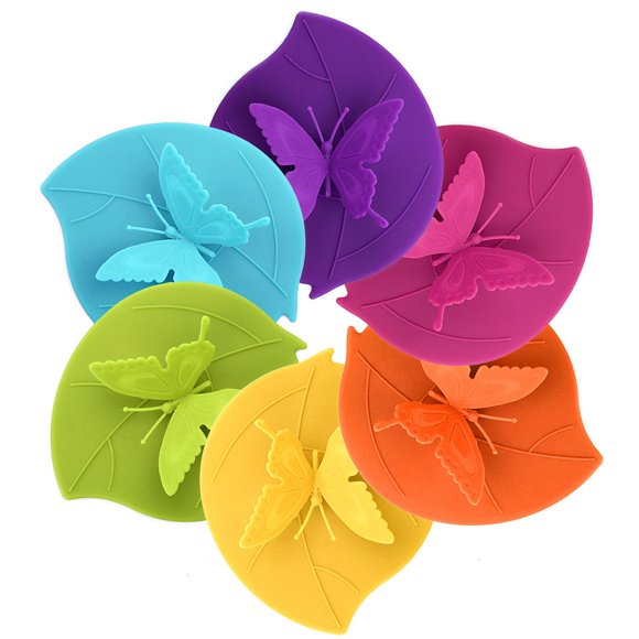 Me.Fan Tapas De Taza De Silicona - Funda De Taza De Mariposa Creativa - Tapas De Taza Caliente Con Sello Hermético Antipolvo, Juego De 6 En Colores Brillantes