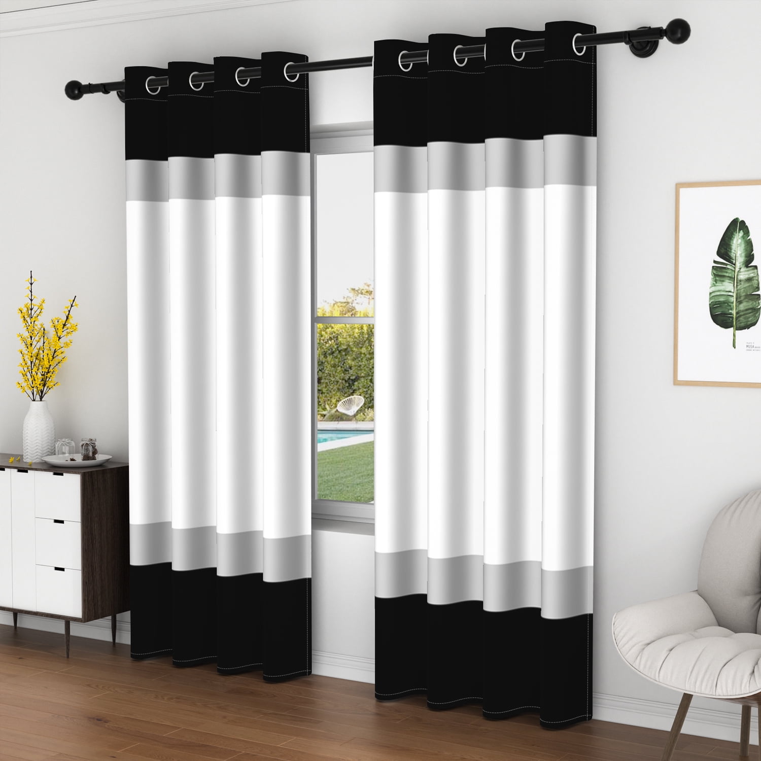 Lfeey Black White Blackout Curtains, Set of 2, Room Darkening for Living Room/Bedroom, 42x84 inches