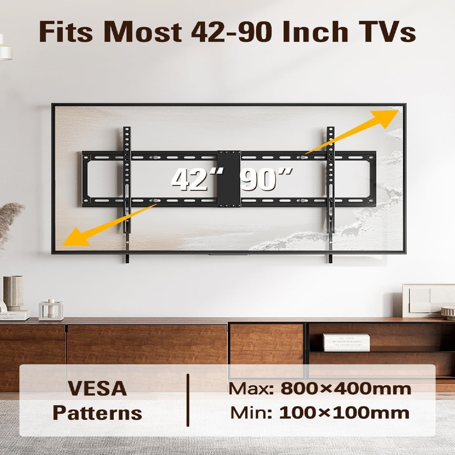 Fixed TV Wall Mount, Low Profile Wall Mount Bracket for Most 42-90 Inch Television, F TVs Mount for Space Saving, Fits 16", 24", 32" Studs, Max VESA 800x400mm and 132lbs MD2361-32