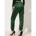 thumbnail image 4 of Unique Bargains Women's High Rise Silky Satin Cargo Pants, Dark Green, XL, 4 of 5