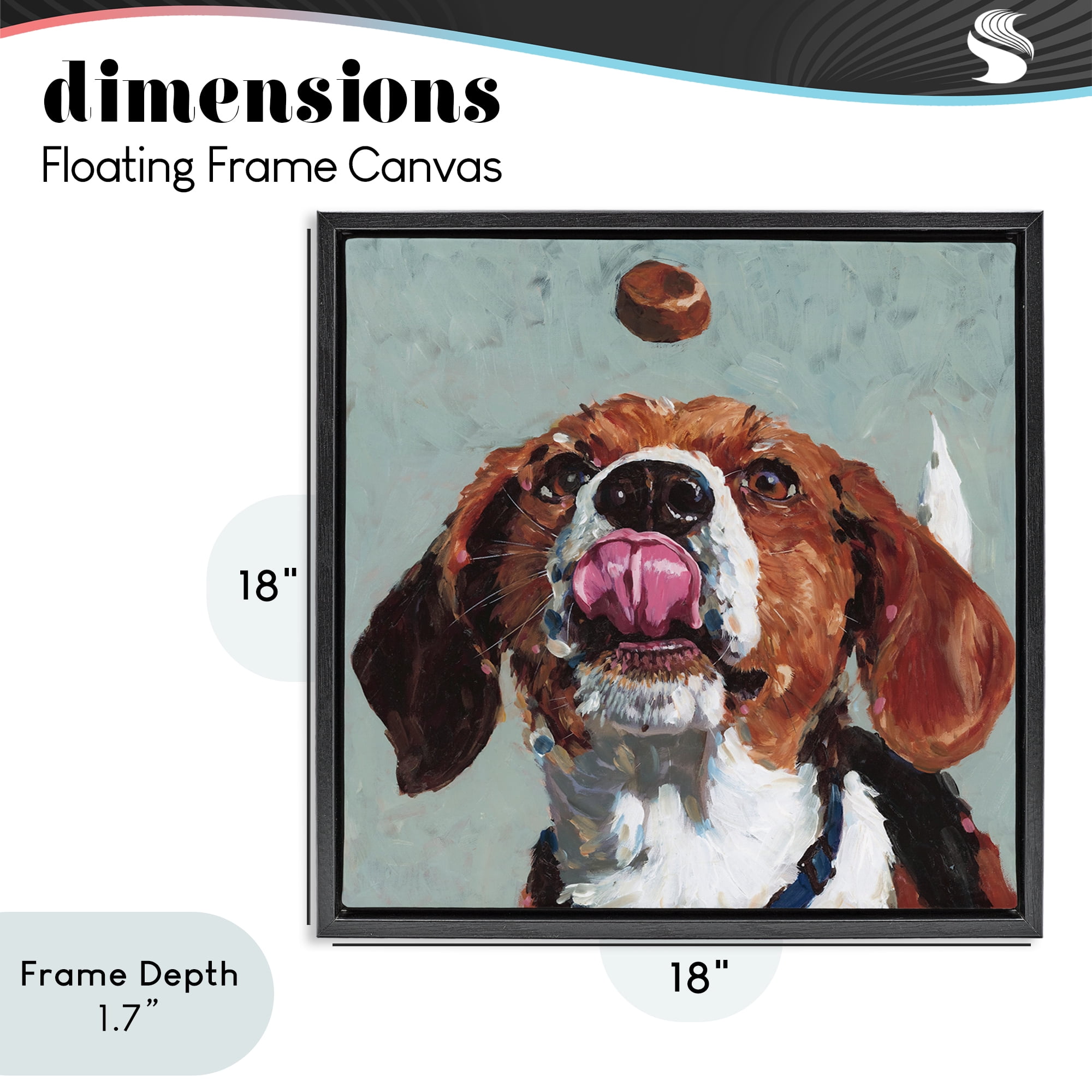 Stupell Industries Beagle Treat Excitement Black Framed Floater Canvas Wall Art, design by Studio Bautista