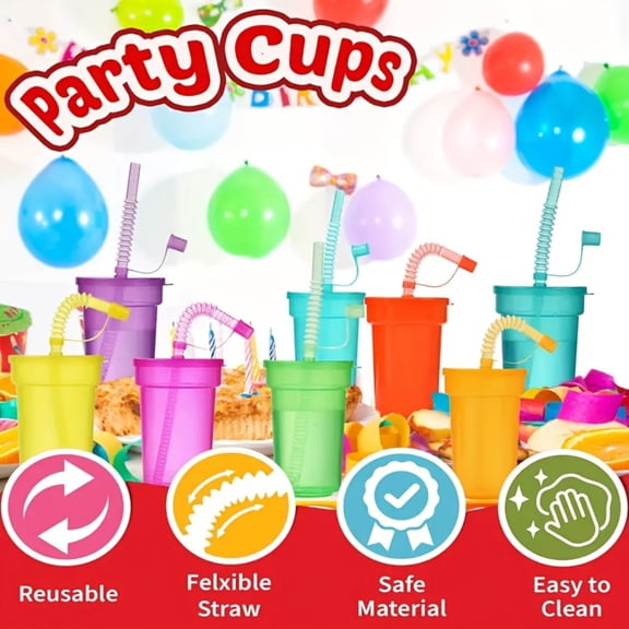 Plastic Tumbler Cups with Flexible Straws for Cold Beverages and Juices Set of 8 Straws Included for Parties and Everyday Use Drinking Straws #A5 Multicolor_017