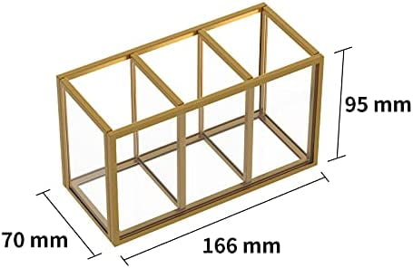 Acrylic Pen Holder 3 Compartments, Gold Pencil Organizer Cup for Countertop Desk Accessory Storage