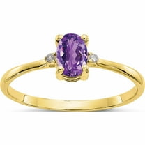 10K Yellow Gold Polished Geniune Diamond & Amethyst Birthstone Ring (Size 6) Made In India 10xbr203