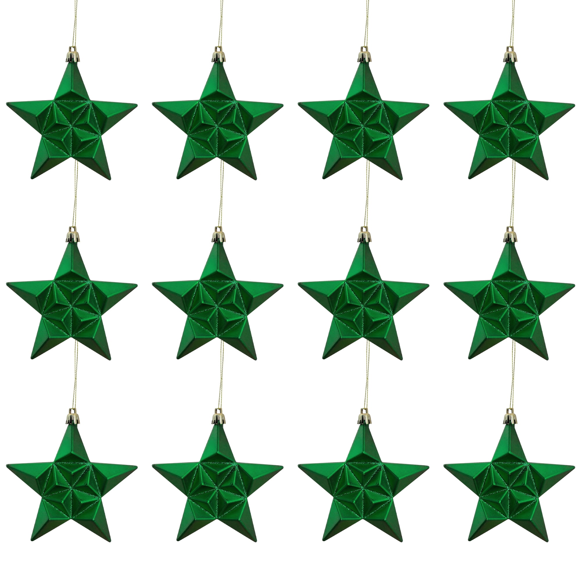 DAK 12ct Matte Xmas Green and Gold Glittered Star Shatterproof Christmas Ornaments 5"