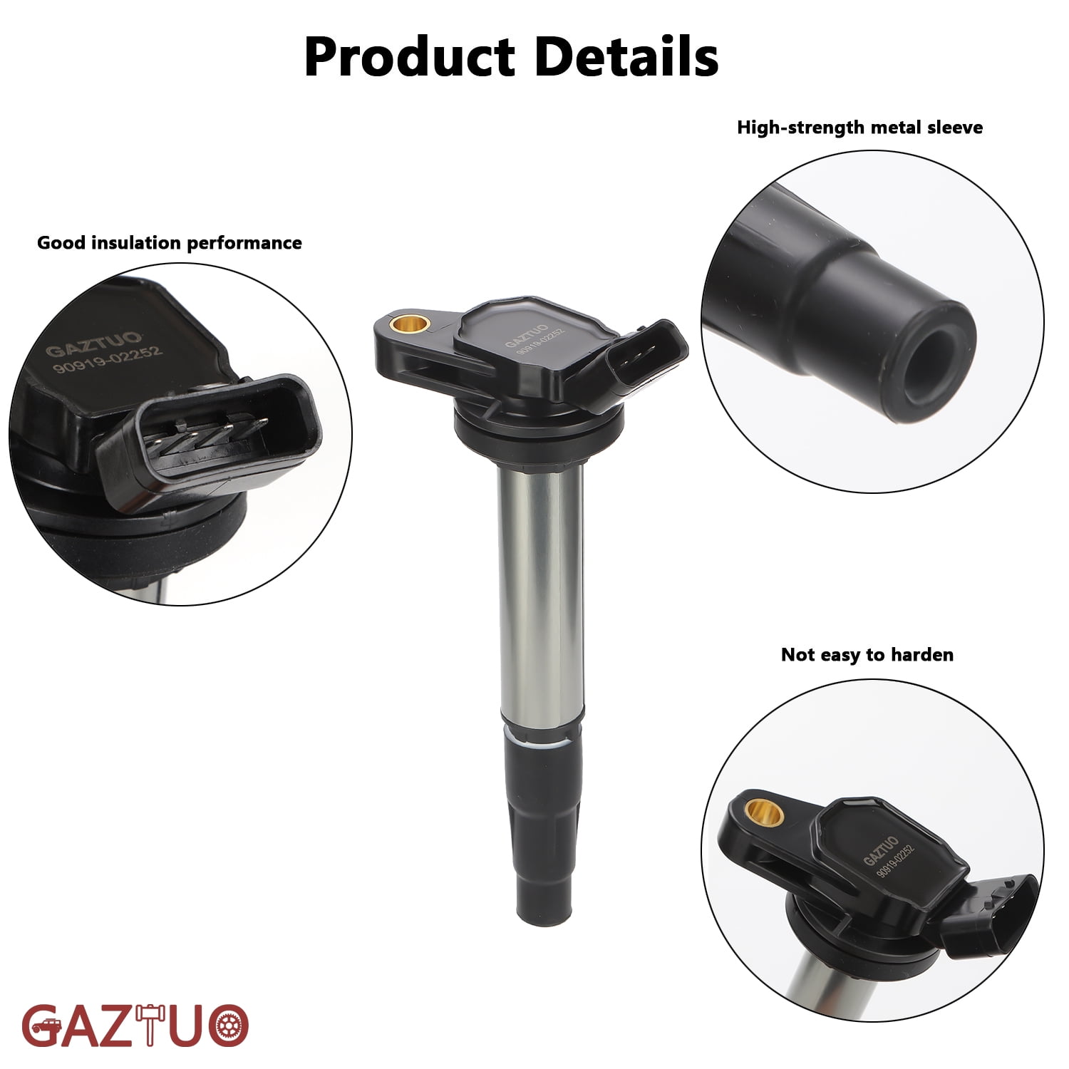 GAZTUO Ignition Coil Pack UF619 and Spark Plugs (Set of 4) Compatible with Toyota, Scion, Lexus, Corolla, Matrix Prius V Plug-In Vibe xD CT200h For # 9091902252 5C1771 E1096 2ZR-FE