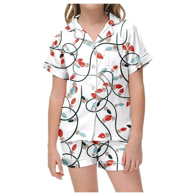 WEAIXIMIUNG Pyjama Mignon pour Enfants 2024 Ensemble Chemise et Pantalon Ensemble de Pyjama avec Poches Ensemble