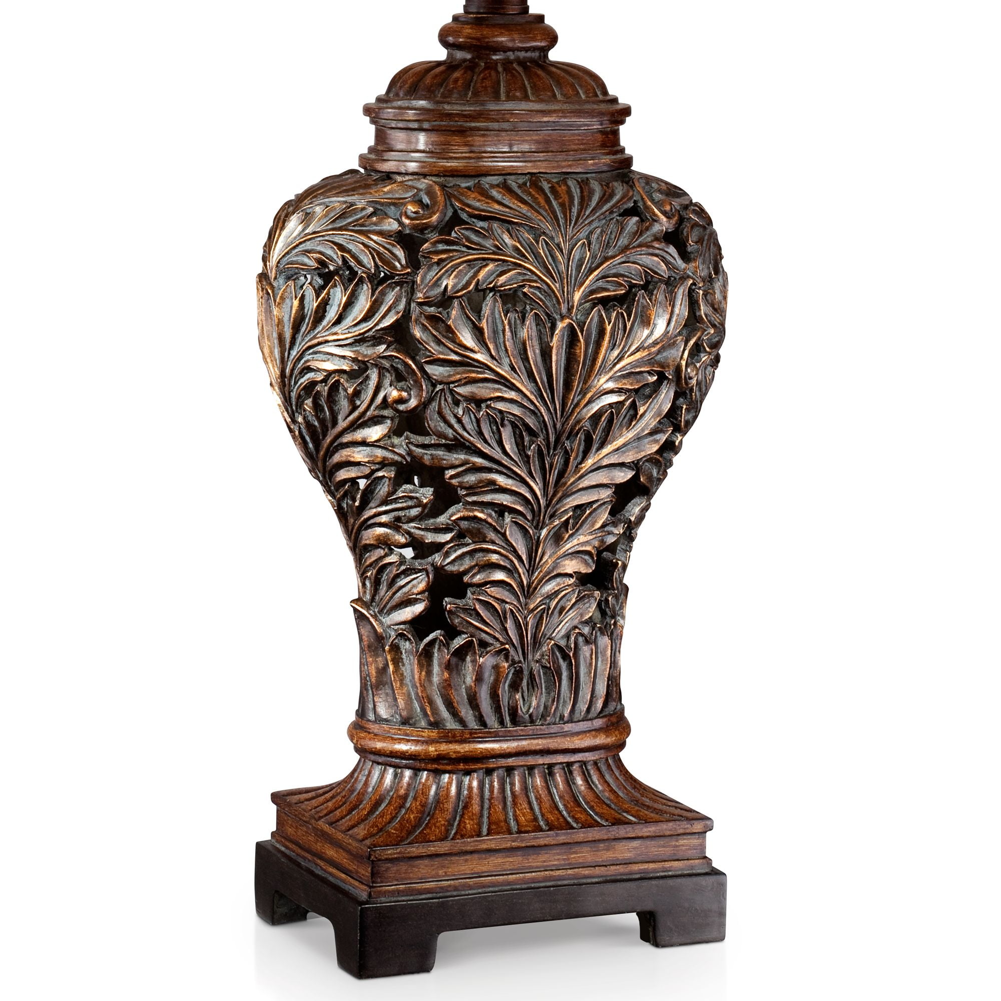 Barnes and Ivy Traditional Table Lamps 32.5" Tall Set of 2 Bronze Curling Leaves Tan Rectangular Shade for Living Room Family Bedroom Bedside