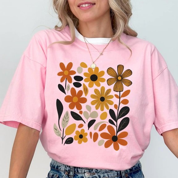 Boho Wildflowers Tee, Floral T shirt, Cottage Core Flowers Shirt, Womens Floral Graphic Tee, Floral Shirt, Botanical Shirt