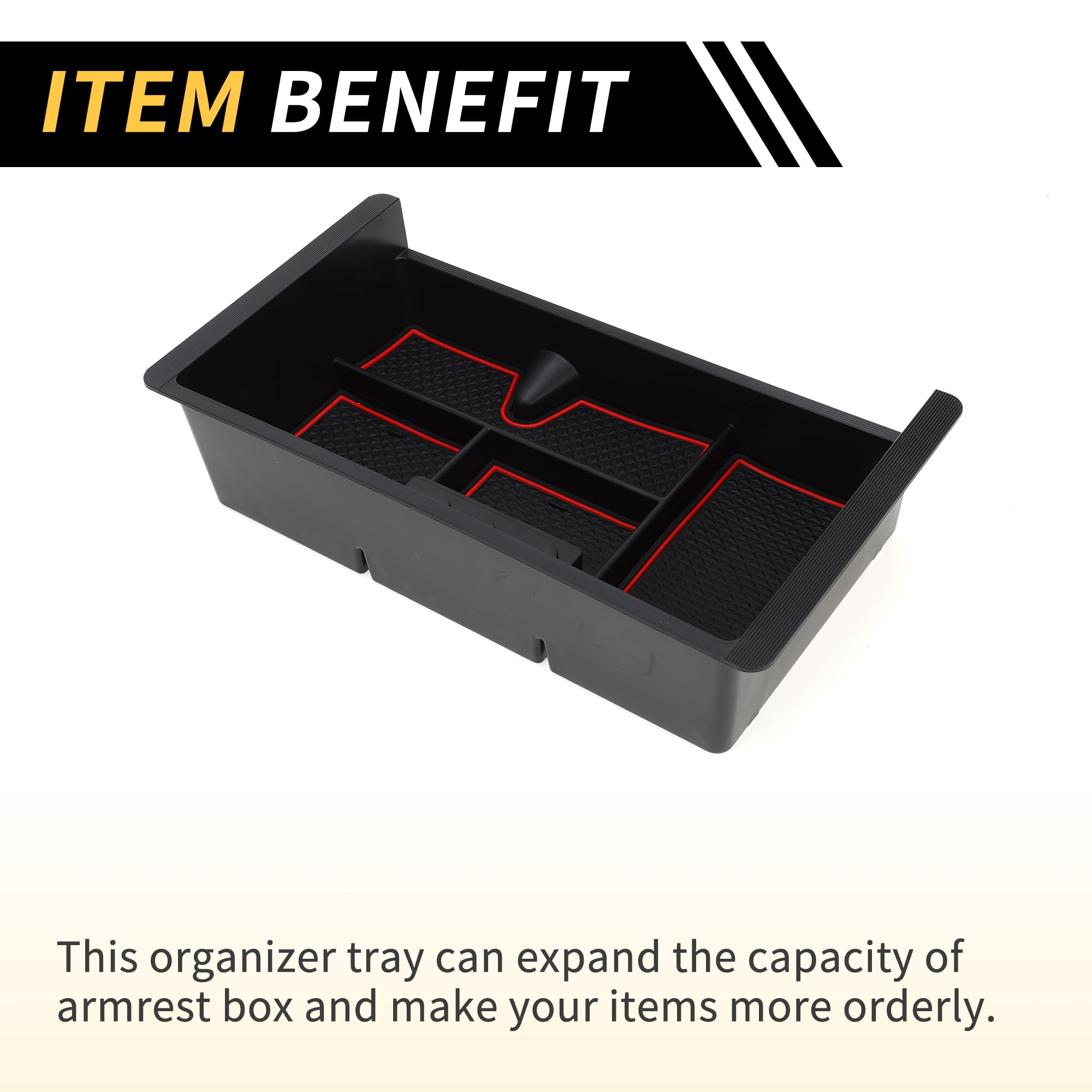 Unique Bargains Full Center Console Organizer Tray for Chevy Silverado 1500 for GMC Sierra 1500 2014-2018 Armrest Storage Box Insert Tray Full Console w/Bucket Seats ONLY Plastic Black Red