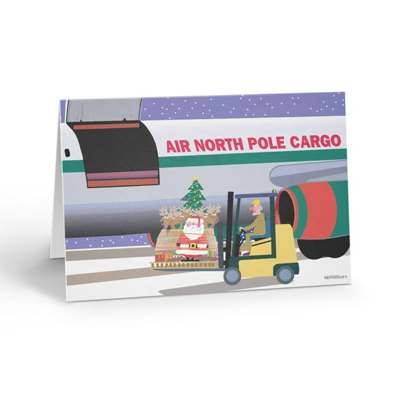 Stonehouse Collection Funny Airplane Christmas Cards, Santa with Forklift, 12 Cards with Envelopes, A6 Size 6.25 x 4.5 inches (Standard)