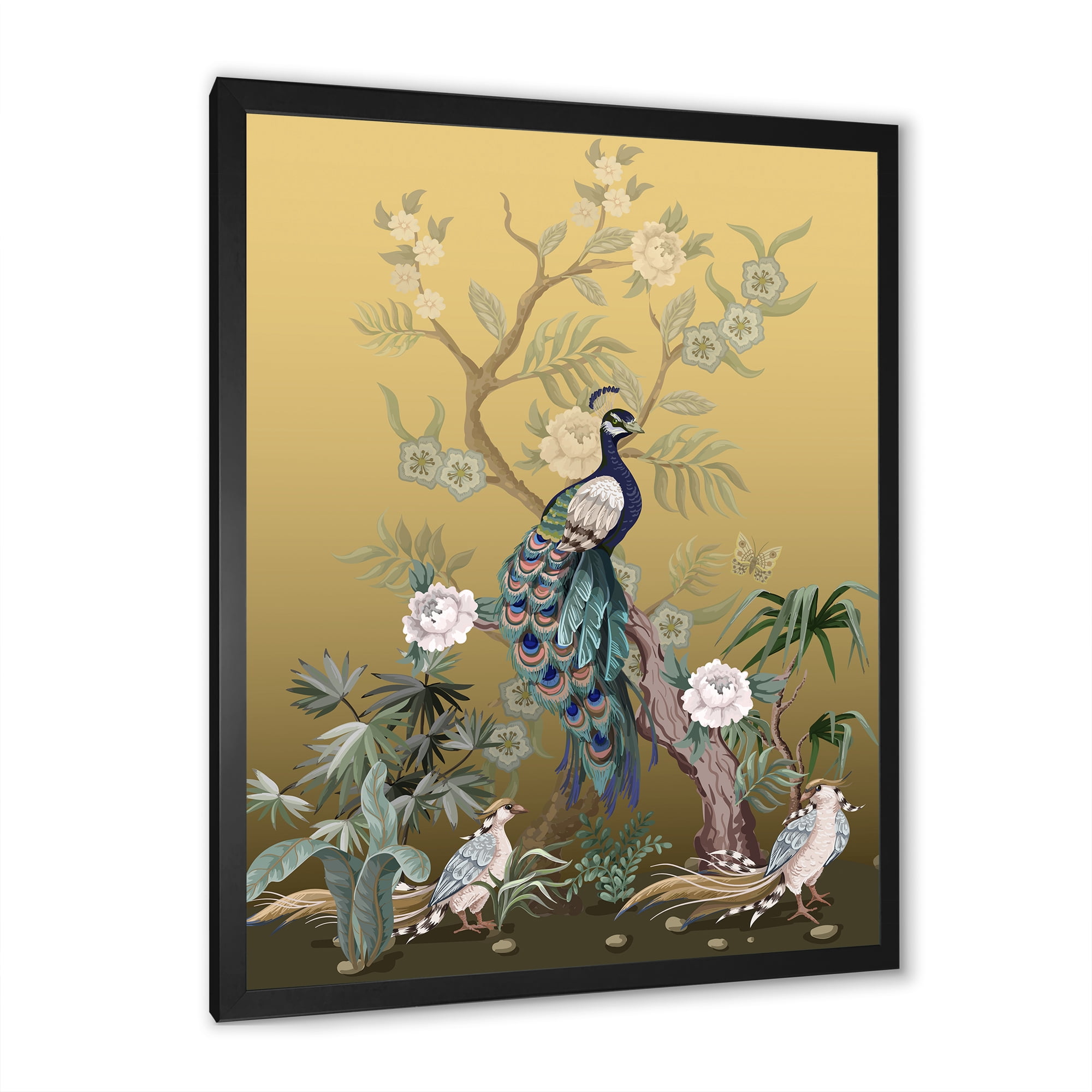 Designart 'Chinoiserie With Peonies and Birds VI' Traditional Framed Art Print