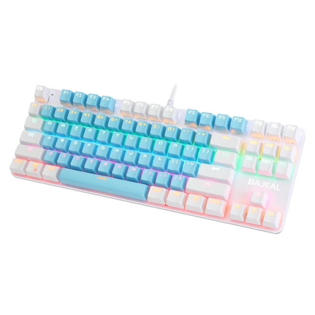 mecánico de tamaño completo para juegos, USB con cable retroiluminado , a prueba de salpicaduras, Perfecto para juegos Azul + blanco Yotijar teclado mecánico