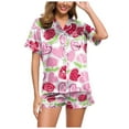 thumbnail image 2 of toraway Loungewear Set Woman 2 Piece Pajama Love Pattern Printed Short Sleeved Button down Shirt and Shorts Pajama Set M, 2 of 3