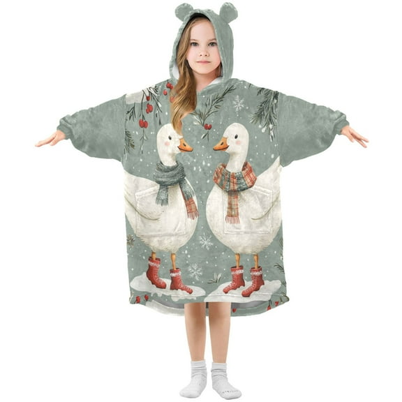 FORMRS Wearable Blanket Hoodie with Sleeves for Kids Cozy Flannel Sweatshirt, Winter Goose Scarves