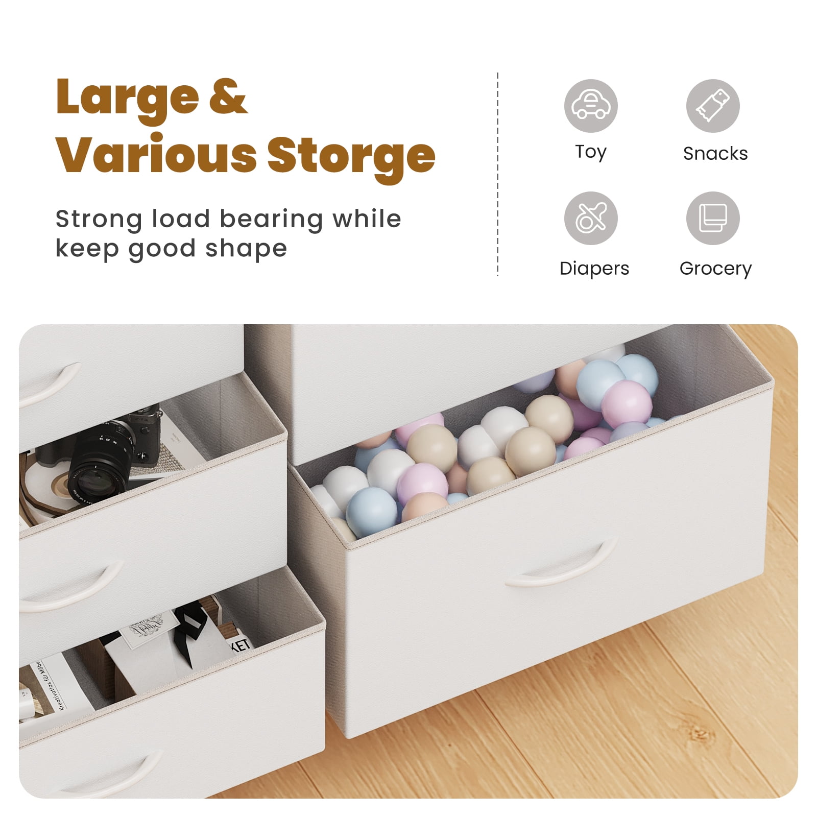 CONCETTA Dresser Storage with 10 Drawers,Storage Organizer for Closet, Wood Top for Bedroom, Living Room, White