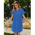 thumbnail image 4 of Zeagoo Linen Dresses for Women 100% Cotton Short Sleeve V-Neck Button Down Tshirt Dress Summer Casual Beach Sundress Loose Tunic Shift Sundresses, 4 of 6