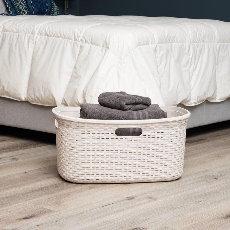 Mind Reader Slim Laundry Hamper With Lid – Set Of 2, 40L Wicker Design Basket, Ivory