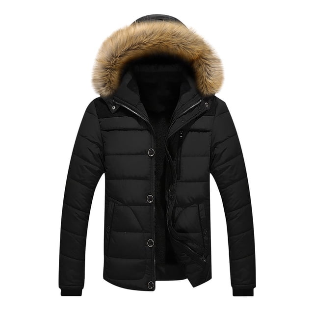 LNGOOR Men‘s Winter Coat Plus Size Warm Parka Jacket with Removable Hood on Clearance