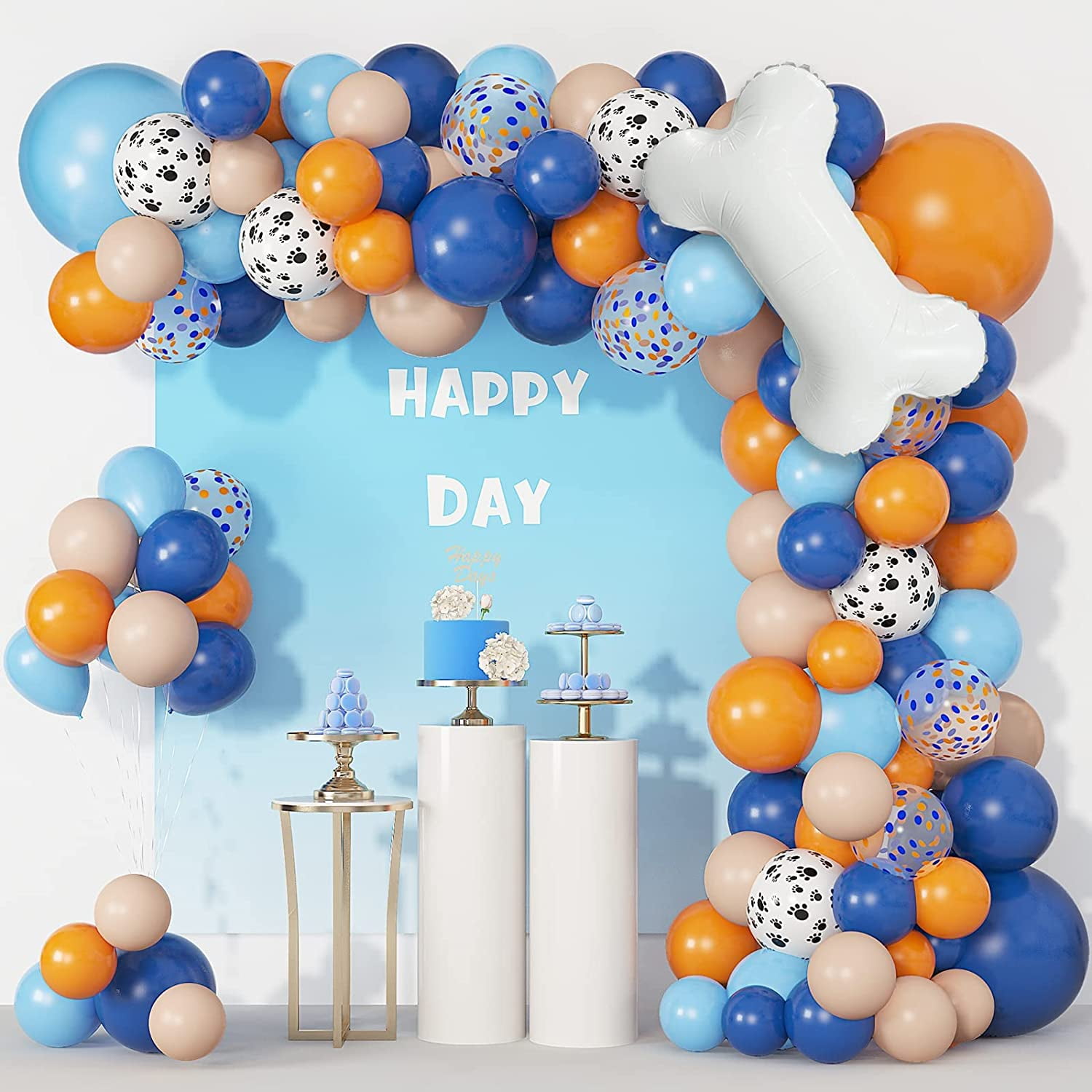 115 Pack Blue Orange Dog Theme Party Balloons Garland Decorations, 18 10  5 Bulk Balloons Blue Orange Skin Colors for Kids Family Birthday Party