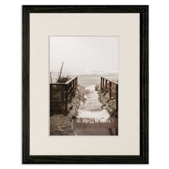 La Plage (the Beach) 11"x14" Black Wood Frame Art Print featuring 8x10 Mat and Real Glass