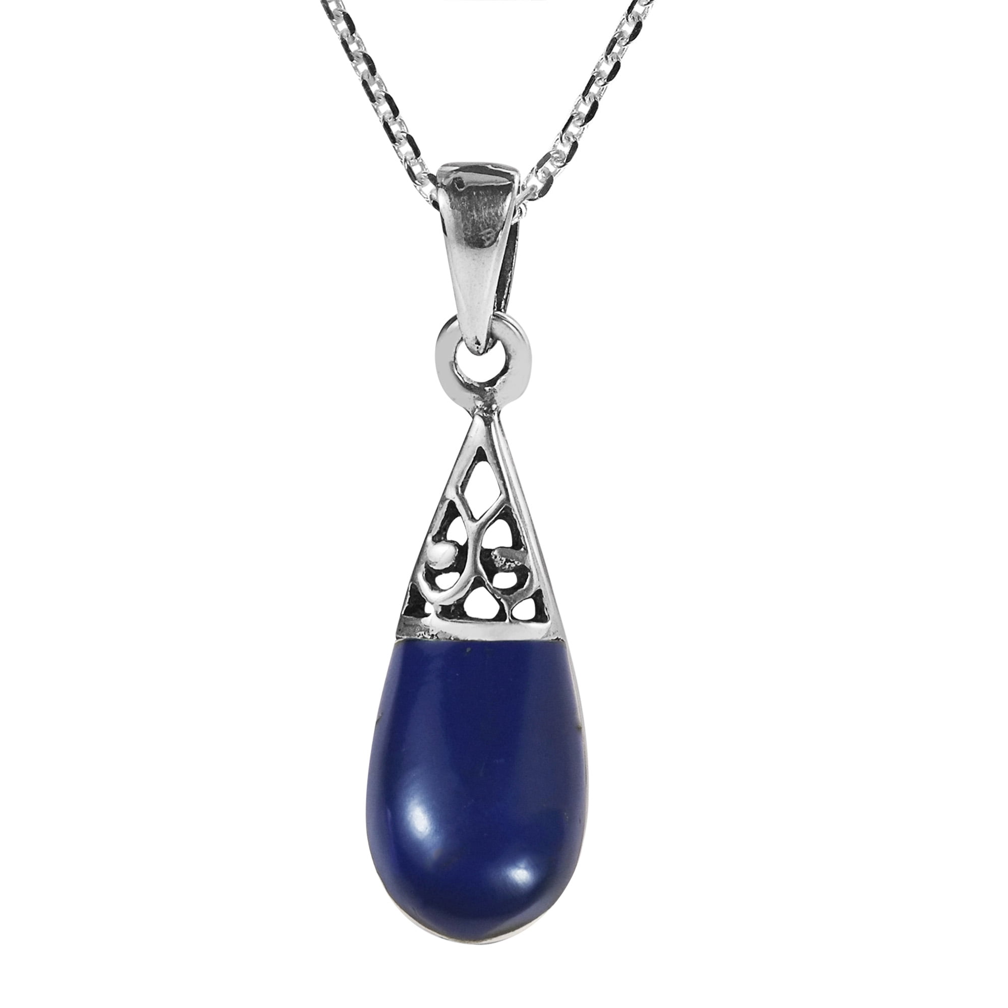Lapis and Moonstone Teardrop 925 Sterling Silver Necklace