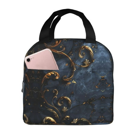 Insulated Lunch Bag for Women Men - Elegant Gold Scrollwork Leakproof Cooler Lunch Box for Women Men  Lunch Tote Bags for Work School Picnic Travel