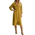 thumbnail image 7 of Women's Spring Corduroy Button Down Shirt Dress, Long Sleeve Lapel Midi Dress, Casual Loose Everyday Dress, 7 of 7