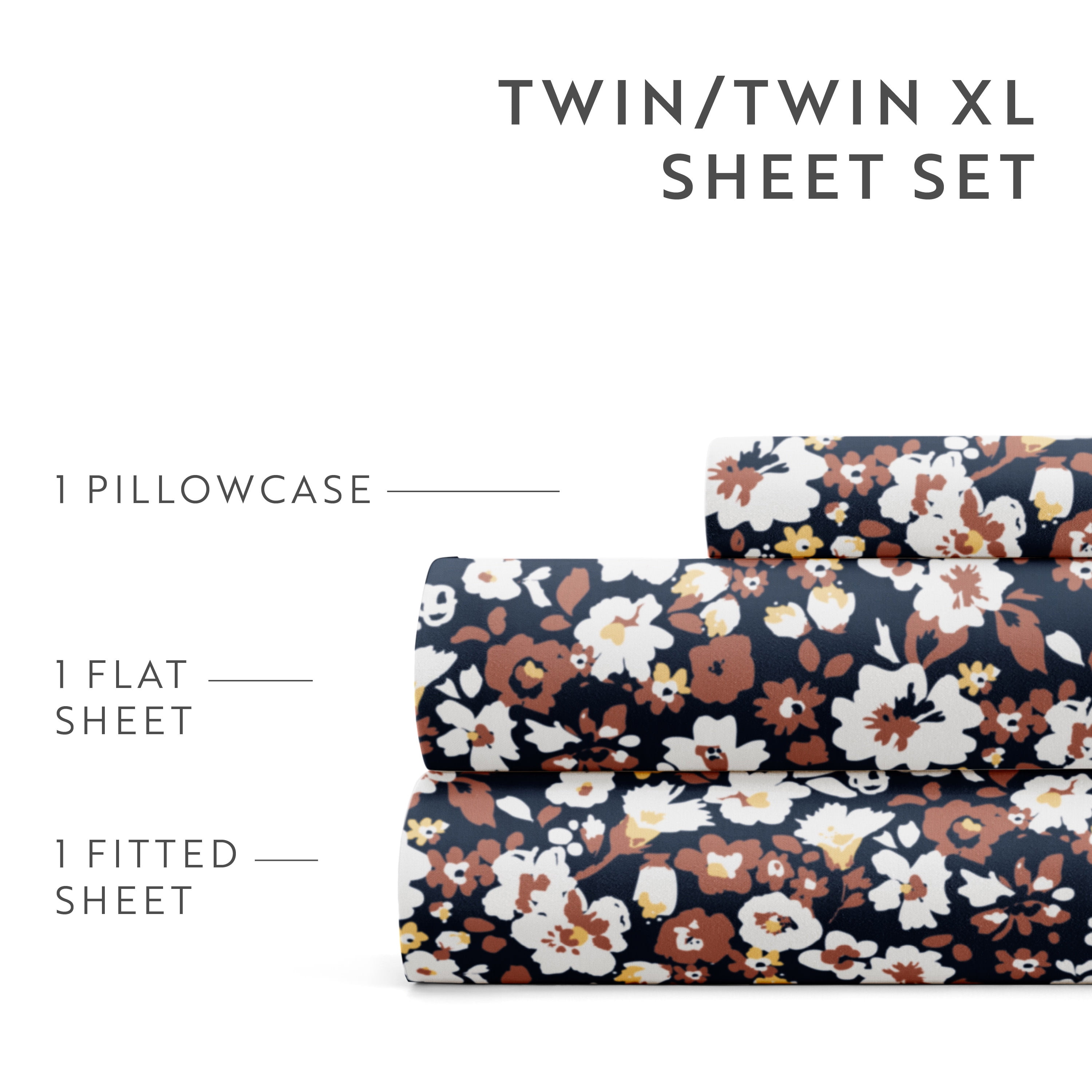 Noble Linens 4 Piece Pattern Microfiber Bed Sheets Set, Floral Dream Terracotta, Twin