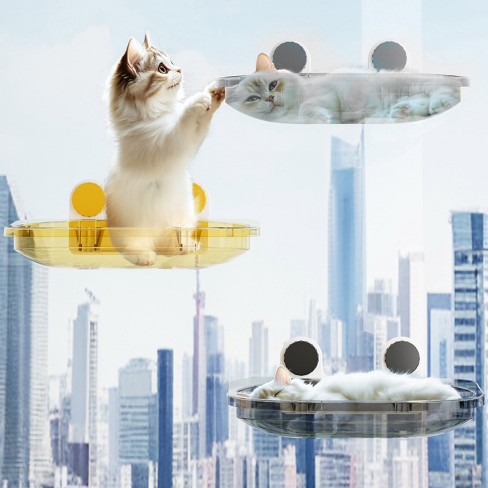 YIFAEUX Cat Window Hammock Bed Strong Load-Bearing Cozy Perch for Feline Naptime Transparent Space Capsule for Sunbathing Cleaning