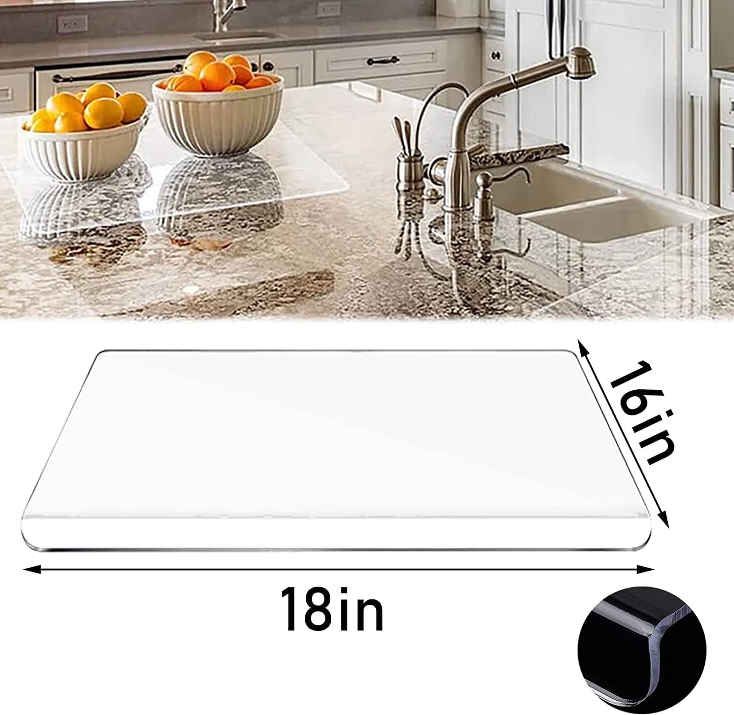 Gracenal Acrylic Cutting Board with Counter Lip, Clear Cutting Boards for  Kitchen Counter Non Slip, 18x14 Inch Large Cutting Board for Countertop