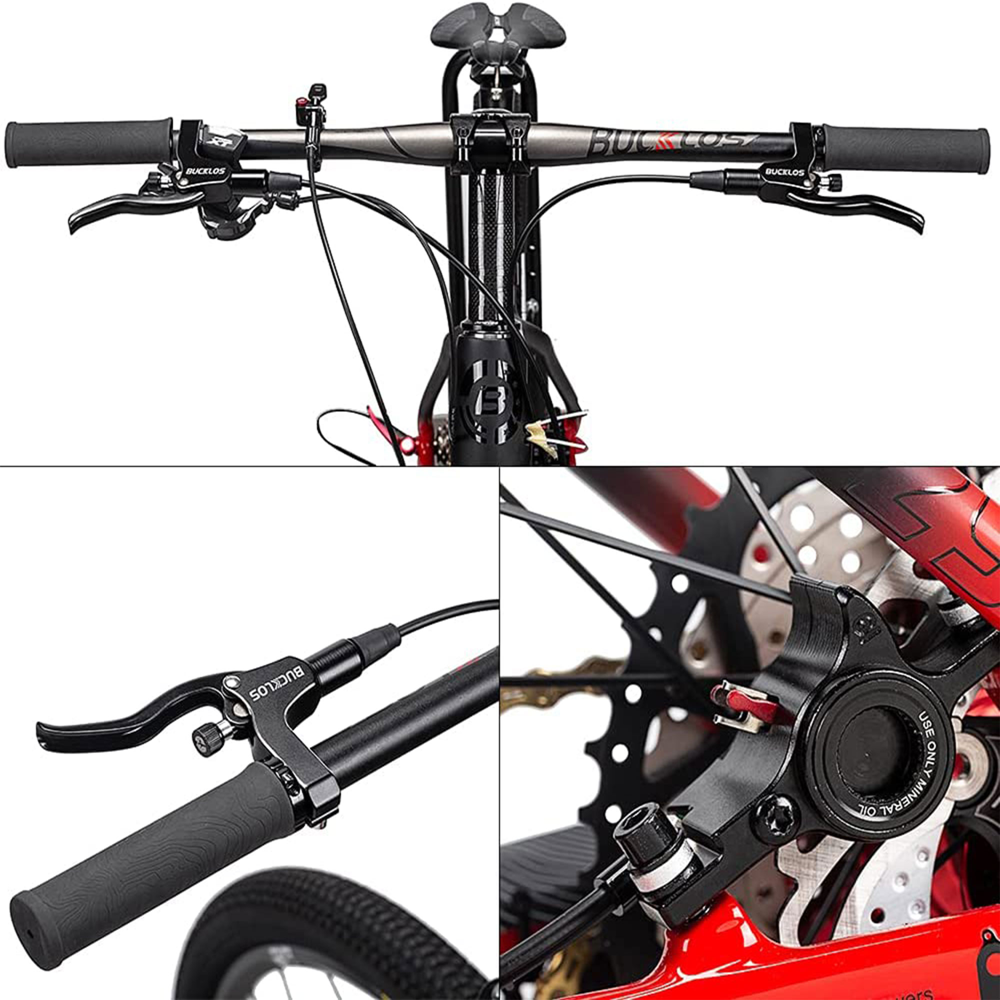BUCKLOS MTB Hydraulic Disc Brakes set with Rotor, Mountain Bike Left Front 800mm Right Rear 1500mm Aluminum Alloy Brake Lever with Calipers fit Mounta