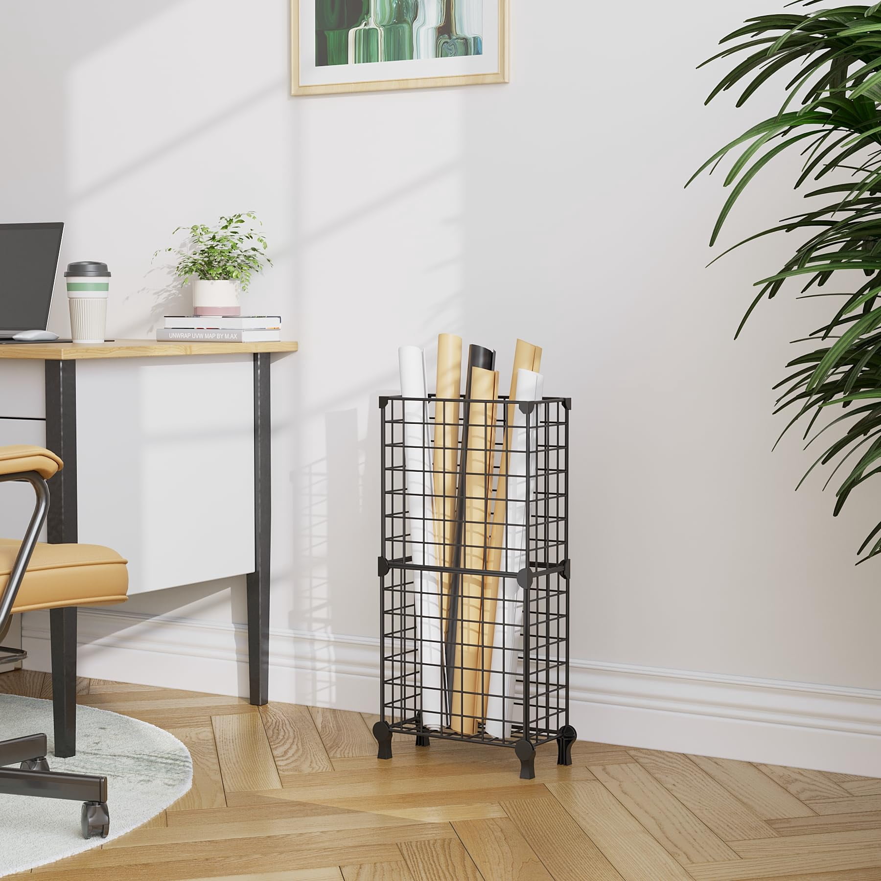 Umbrella Holder Entryway  Stand Freestanding Metal Square Rack Organizer With A Removable Drip Tray Hooks Black