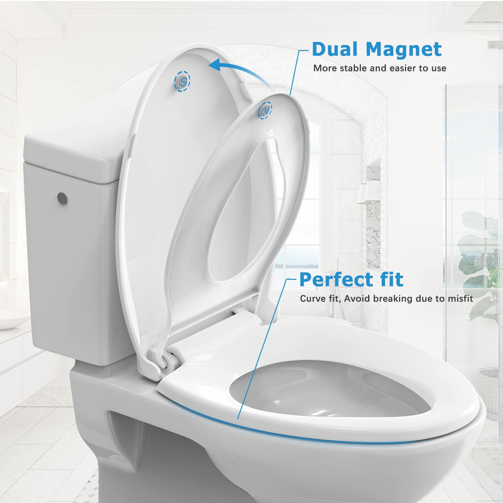 AOILE 2-in-1 Toilet Seat with Built-in Potty Training Seat - Soft-Close, Removable & Non-Slip Design for Toddlers & Adults, Round 17"/19"