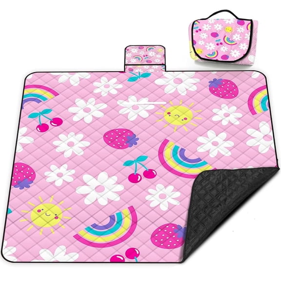 Poedist Extra Picnic Blanket Waterproof,80"x 80"Foldable Machine Washable Beach Blanket,Outdoor Blanket for 6-8 Adults,Suitable for Indoor Crawling,Park Beach,Camping,Hiking,Pink