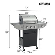 Resenkos 3-Burner Propane Grill, 37,000 BTU Stainless Steel Gas BBQ with Side Burner, Silver