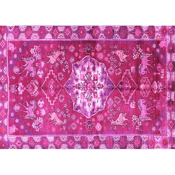 Ahgly Company Indoor Rectangle Animal Pink Traditional Area Rugs, 5' x 7'