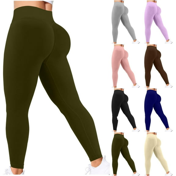 Admvng Leggings for Women Solid Color High Waisted Hip Elastic Fitness and Sports Tight and Nude Yoga Long Pants, Size S-2XL