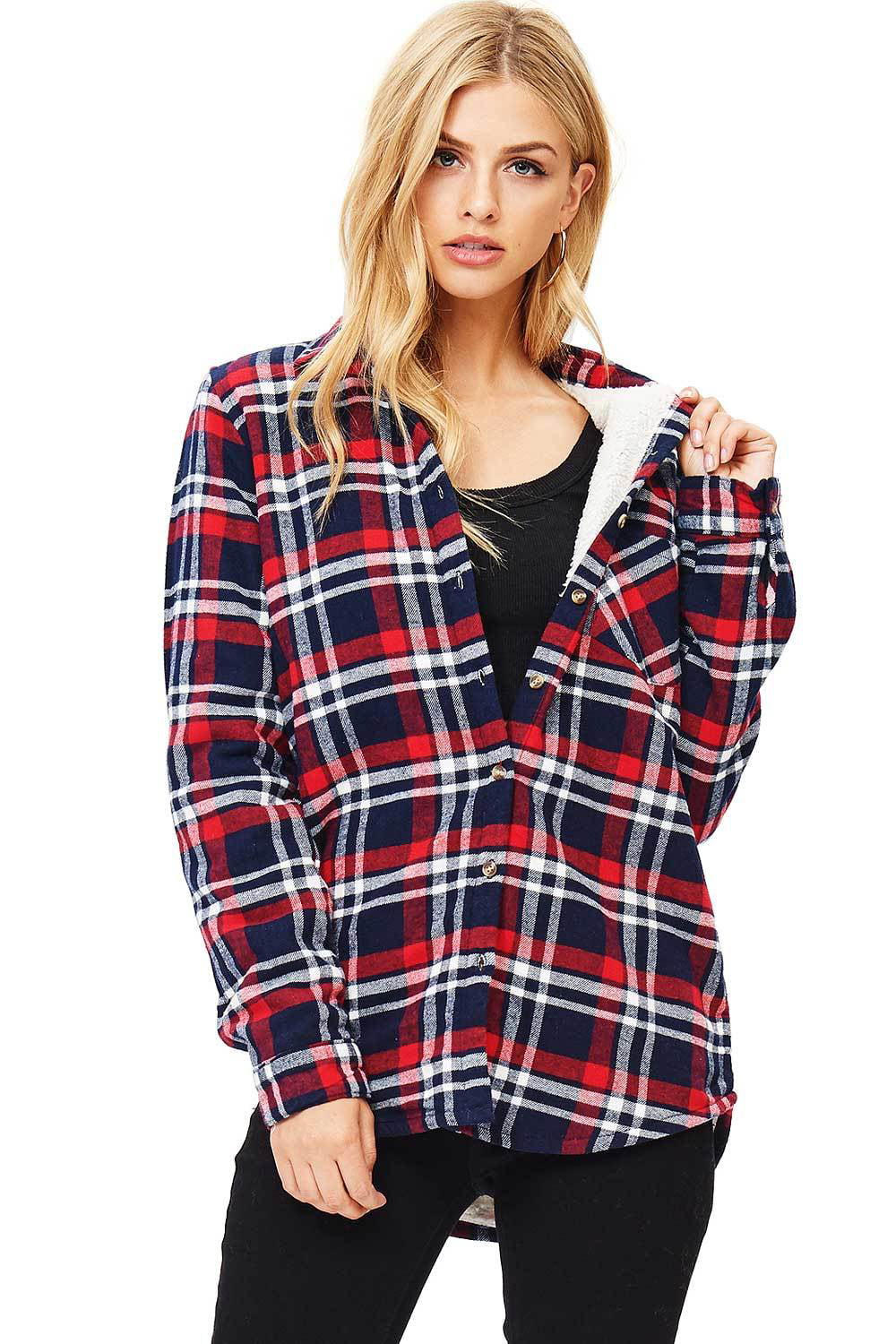 Ambiance Apparel - Ambiance Apparel Women's Fleece Lined Flannel Button ...