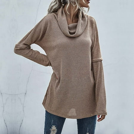 

Aueoeo Womens Sweaters Fall 2022 Fall Sweater Dresses for Women 2022 Women s Turtleneck Solid Color Sweater Long Sleeve Patchwork Slit Knitted Sweater